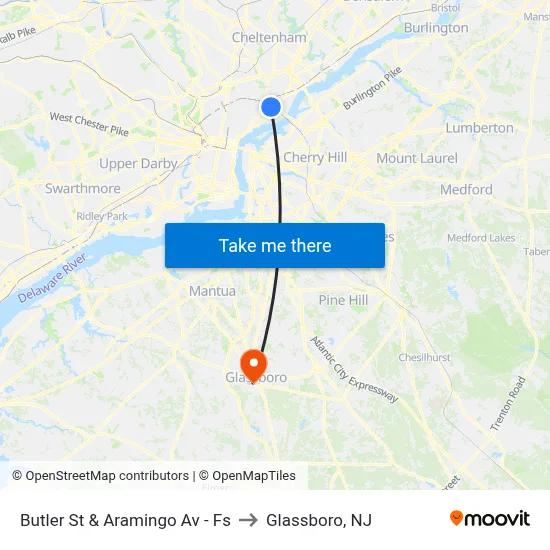 Butler St & Aramingo Av - Fs to Glassboro, NJ map