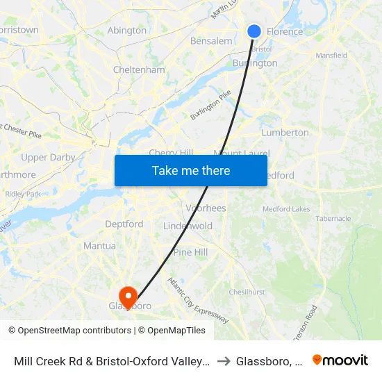 Mill Creek Rd & Bristol-Oxford Valley Rd to Glassboro, NJ map