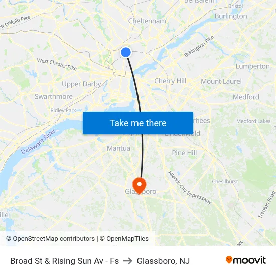 Broad St & Rising Sun Av - Fs to Glassboro, NJ map