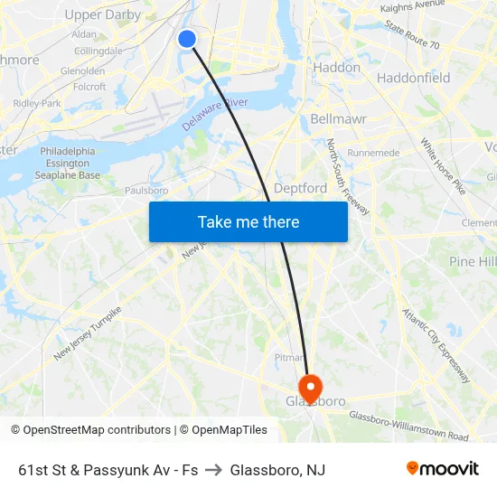 61st St & Passyunk Av - Fs to Glassboro, NJ map