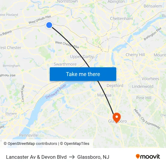 Lancaster Av & Devon Blvd to Glassboro, NJ map