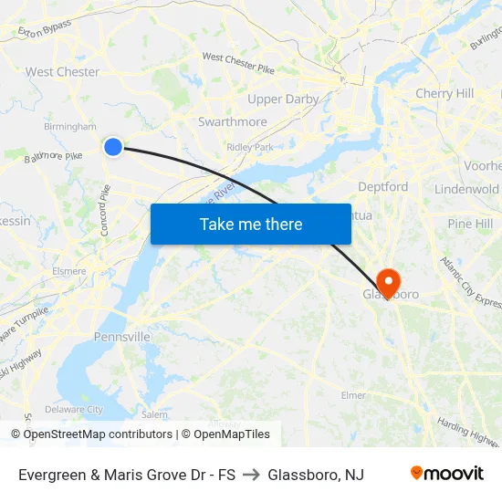 Evergreen & Maris Grove Dr - FS to Glassboro, NJ map