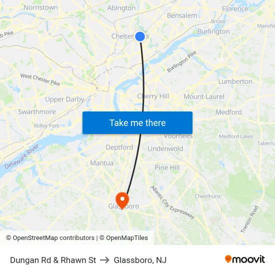 Dungan Rd & Rhawn St to Glassboro, NJ map