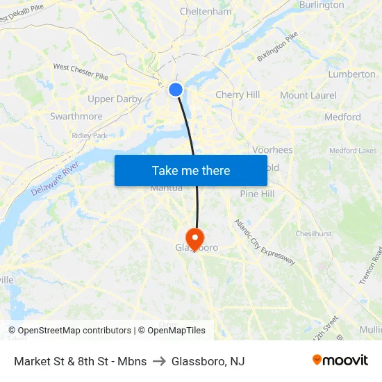 Market St & 8th St - Mbns to Glassboro, NJ map