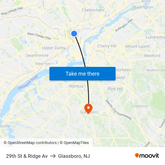29th St & Ridge Av to Glassboro, NJ map