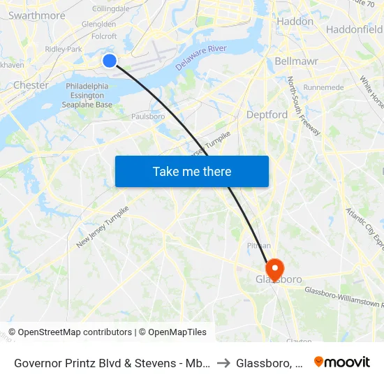 Governor Printz Blvd & Stevens - Mbns to Glassboro, NJ map