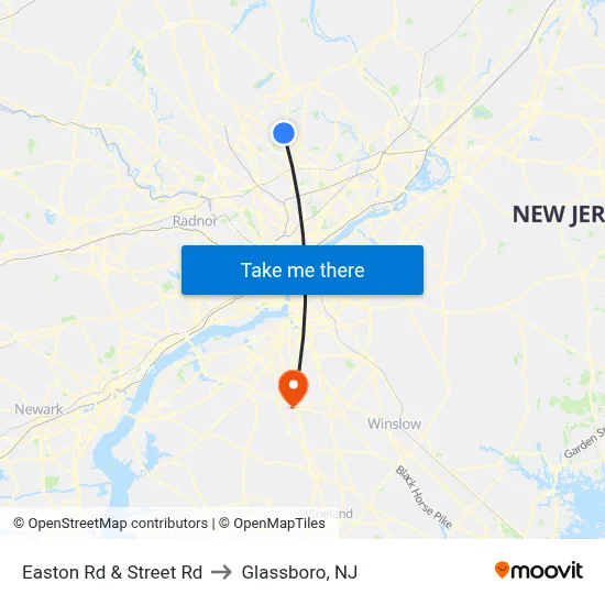 Easton Rd & Street Rd to Glassboro, NJ map