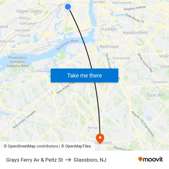 Grays Ferry Av & Peltz St to Glassboro, NJ map