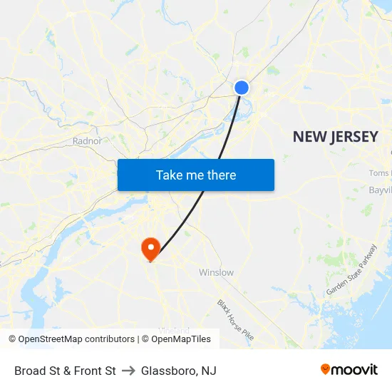 Broad St & Front St to Glassboro, NJ map