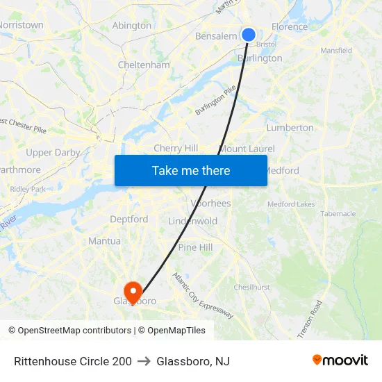 Rittenhouse Circle 200 to Glassboro, NJ map