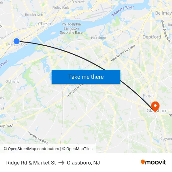 Ridge Rd & Market St to Glassboro, NJ map