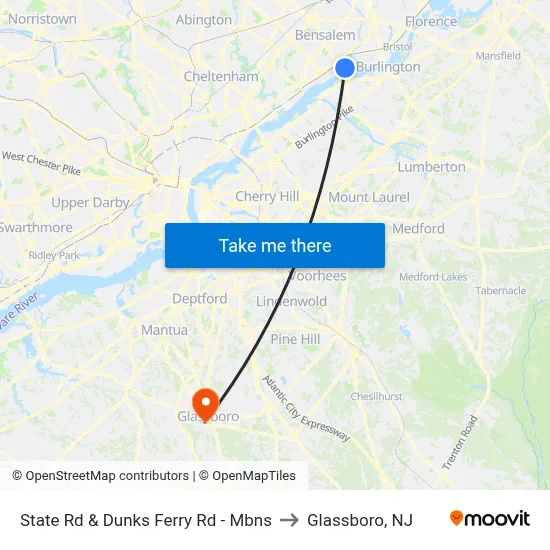 State Rd & Dunks Ferry Rd - Mbns to Glassboro, NJ map