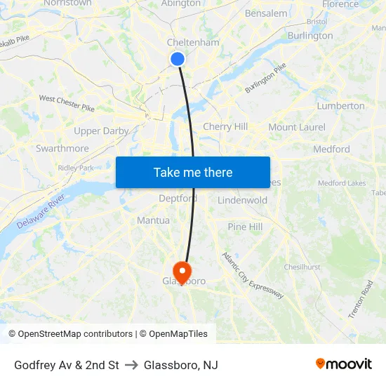 Godfrey Av & 2nd St to Glassboro, NJ map