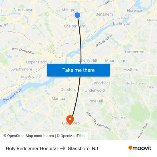 Holy Redeemer Hospital to Glassboro, NJ map
