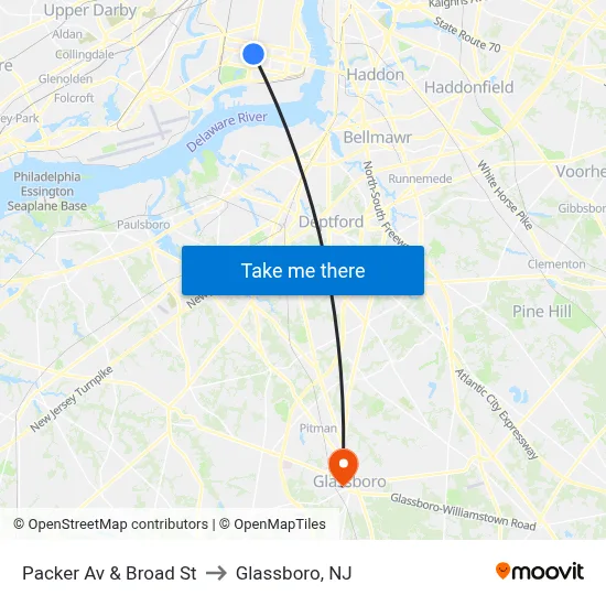 Packer Av & Broad St to Glassboro, NJ map