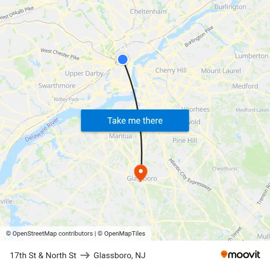 17th St & North St to Glassboro, NJ map