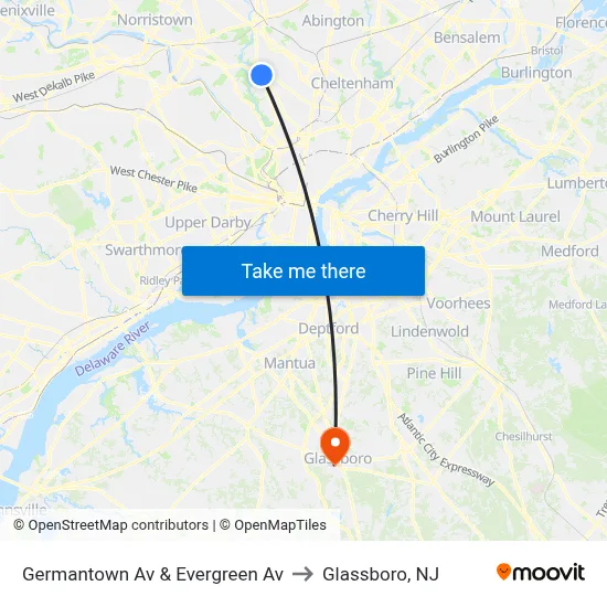 Germantown Av & Evergreen Av to Glassboro, NJ map