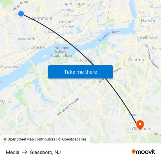 Media to Glassboro, NJ map