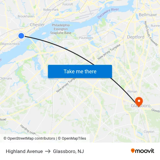 Highland Avenue to Glassboro, NJ map