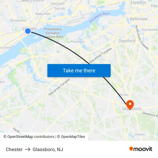 Chester to Glassboro, NJ map