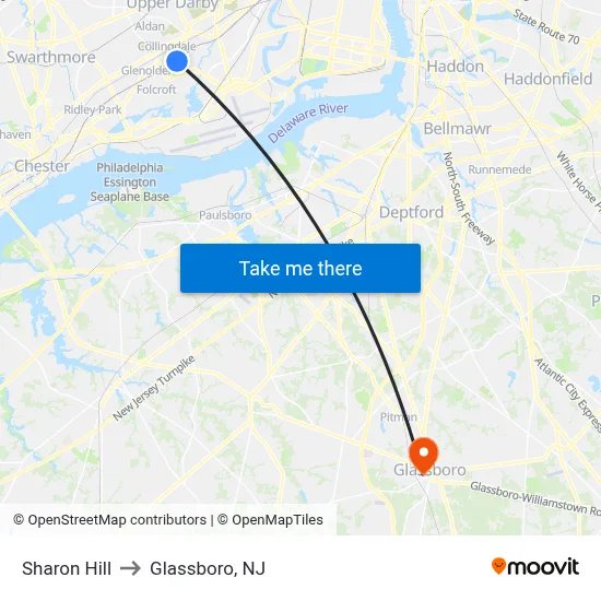 Sharon Hill to Glassboro, NJ map