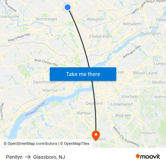 Penllyn to Glassboro, NJ map