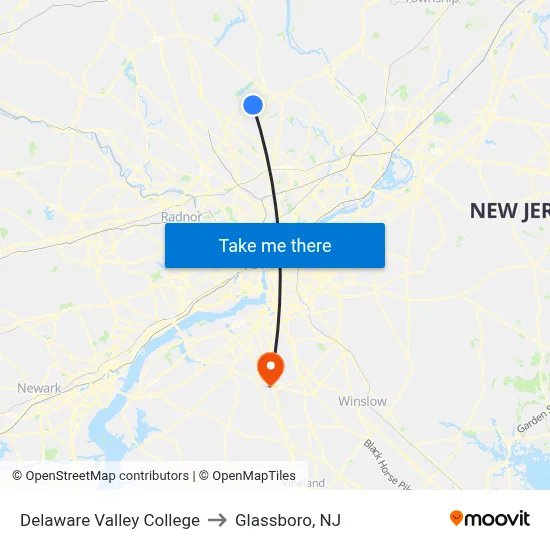 Delaware Valley College to Glassboro, NJ map