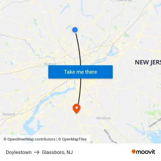 Doylestown to Glassboro, NJ map