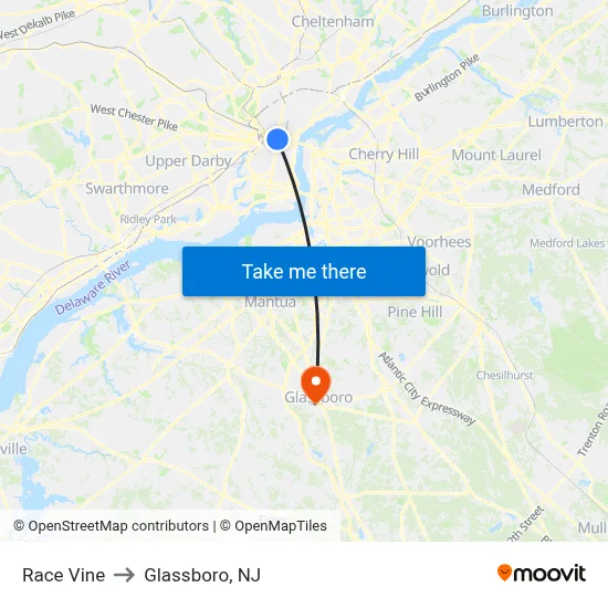 Race Vine to Glassboro, NJ map