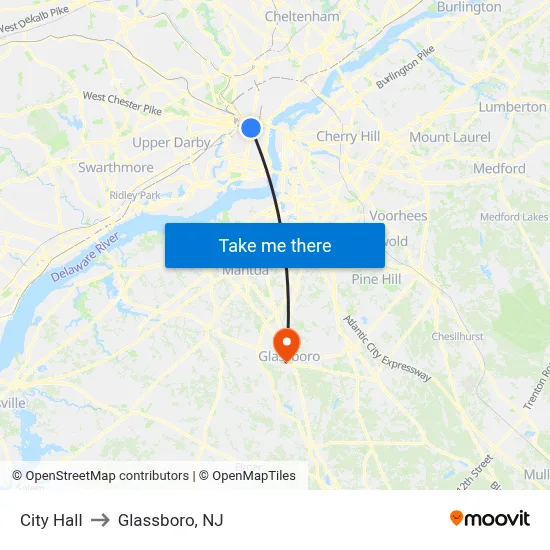 City Hall to Glassboro, NJ map