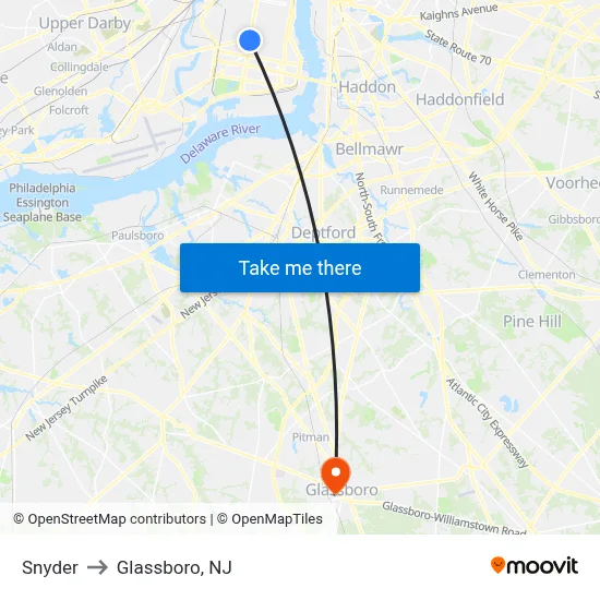 Snyder to Glassboro, NJ map
