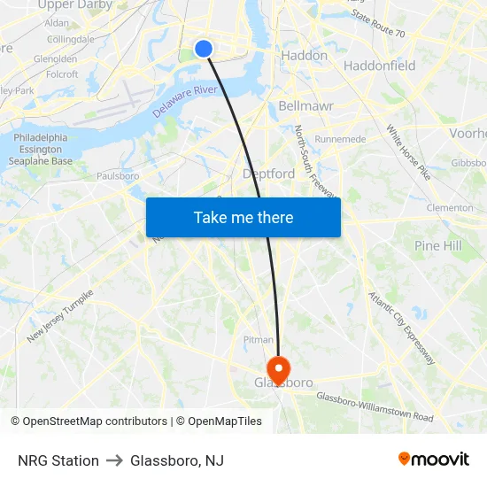 NRG Station to Glassboro, NJ map