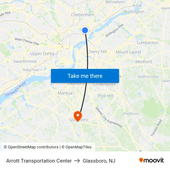 Arrott Transportation Center to Glassboro, NJ map