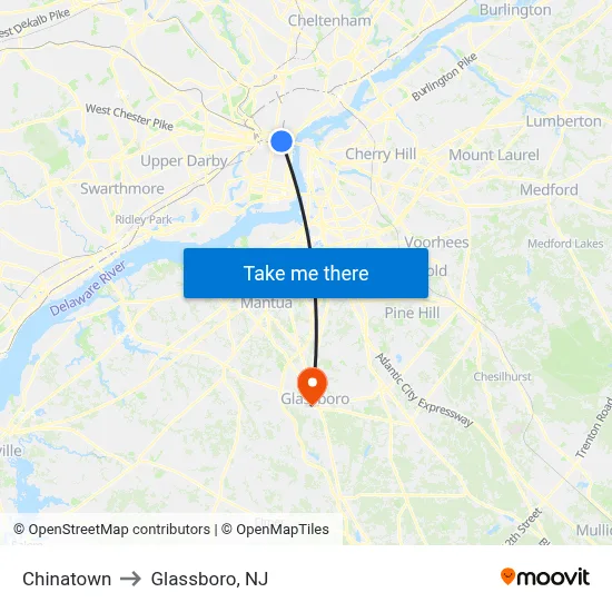 Chinatown to Glassboro, NJ map