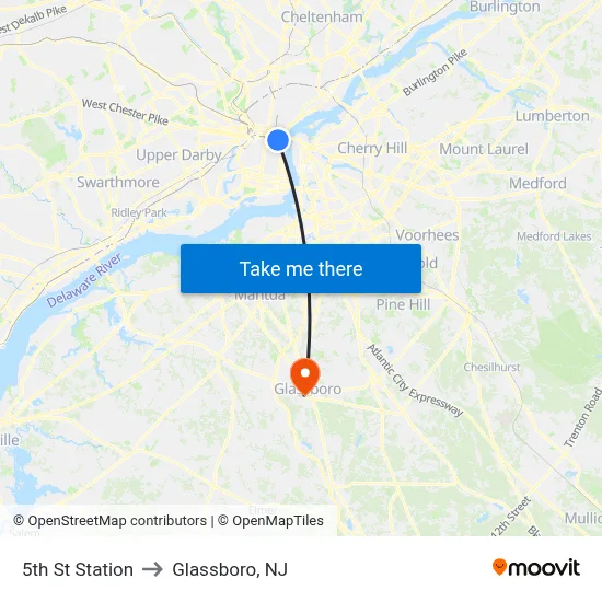 5th St Station to Glassboro, NJ map