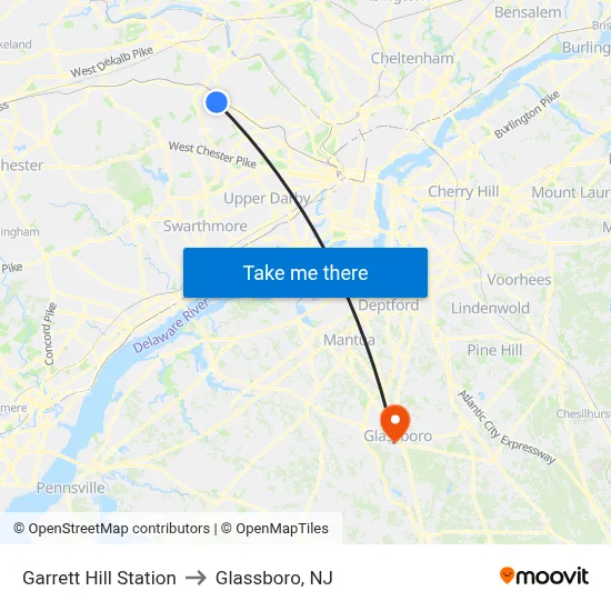 Garrett Hill Station to Glassboro, NJ map