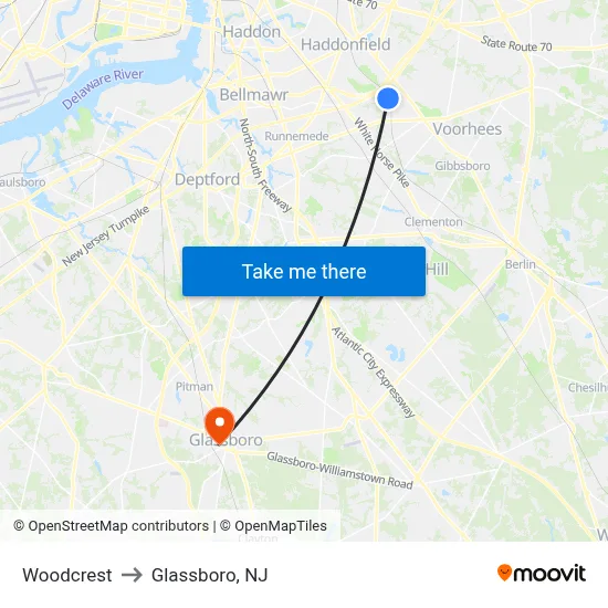 Woodcrest to Glassboro, NJ map