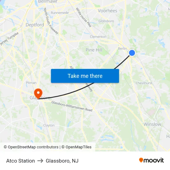 Atco Station to Glassboro, NJ map
