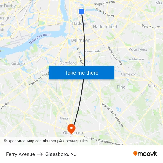 Ferry Avenue to Glassboro, NJ map