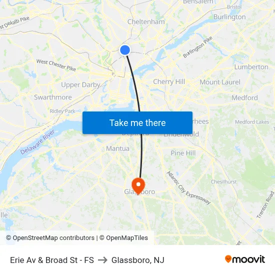 Erie Av & Broad St - FS to Glassboro, NJ map
