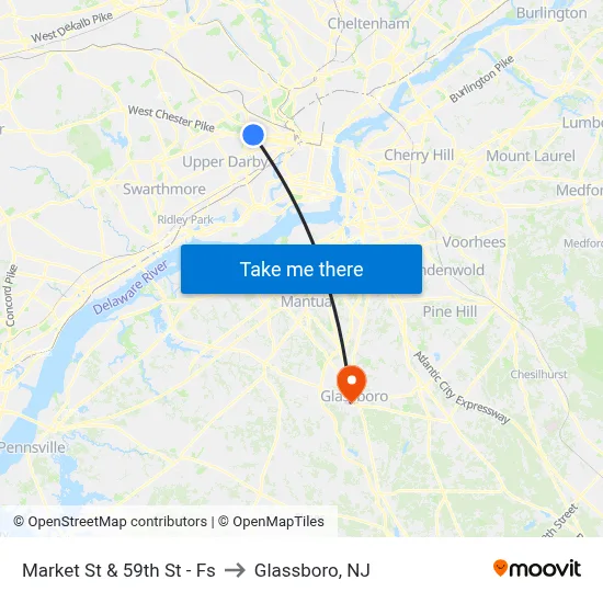 Market St & 59th St - Fs to Glassboro, NJ map