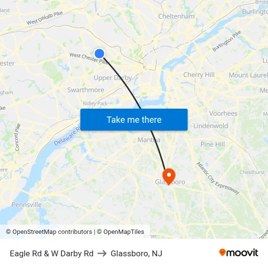 Eagle Rd & W Darby Rd to Glassboro, NJ map