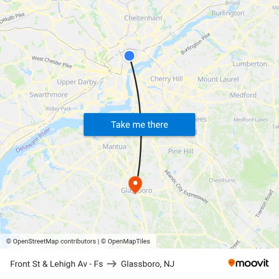 Front St & Lehigh Av - Fs to Glassboro, NJ map