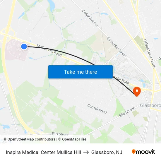 Inspira Medical Center Mullica Hill to Glassboro, NJ map