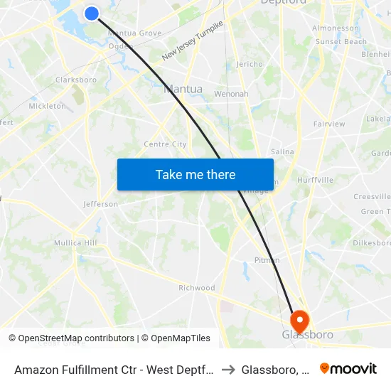 Amazon Fulfillment Ctr - West Deptford to Glassboro, NJ map