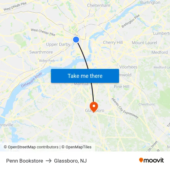 Penn Bookstore to Glassboro, NJ map