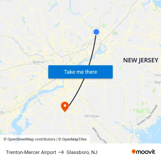 Trenton-Mercer Airport to Glassboro, NJ map
