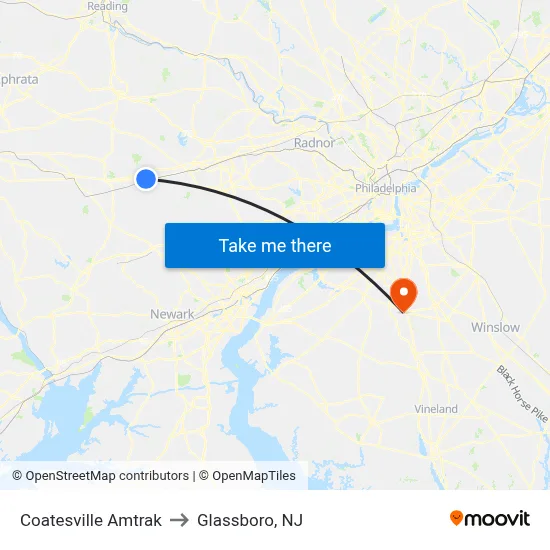 Coatesville Amtrak to Glassboro, NJ map