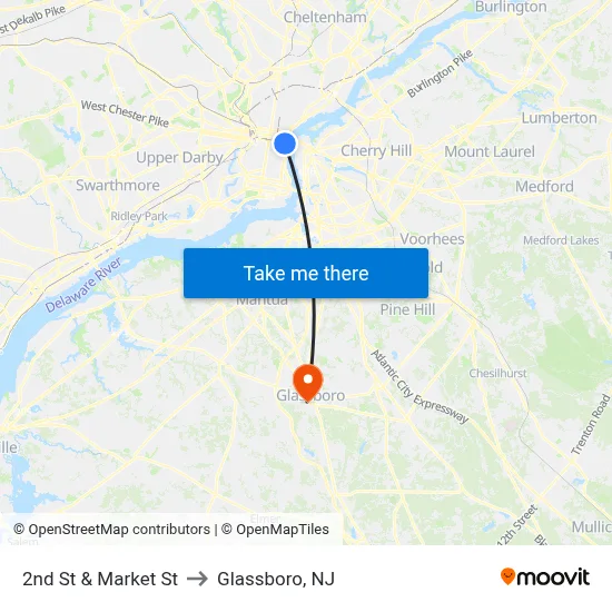 2nd St & Market St to Glassboro, NJ map