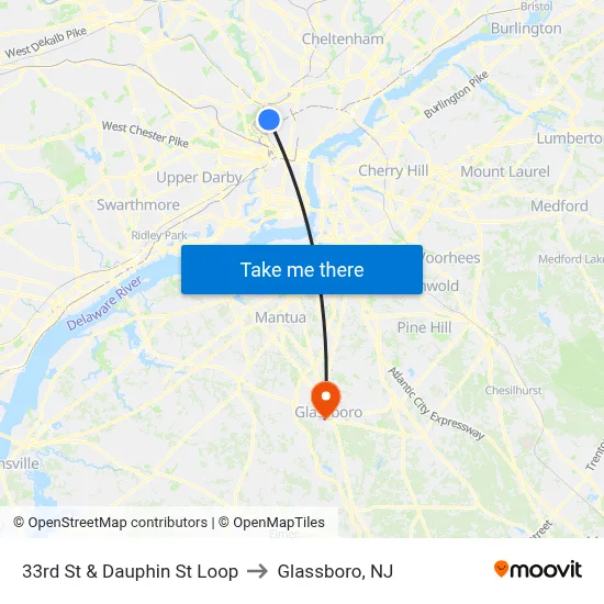 33rd St & Dauphin St Loop to Glassboro, NJ map